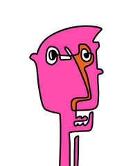 One line continuos hand drawn man portrait in abstract cartoon style
