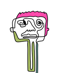 One line continuos hand drawn man portrait in abstract cartoon style