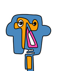 One line continuos hand drawn man portrait in abstract cartoon style