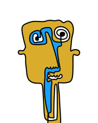 One line continuos hand drawn man portrait in abstract cartoon style