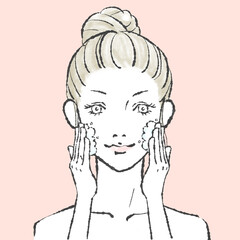 美容イメージ 手書きイラスト 12 ピンク背景	