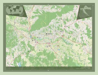 Grad Zagreb, Croatia. OSM. Labelled points of cities