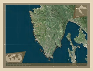 Istarska, Croatia. High-res satellite. Labelled points of cities