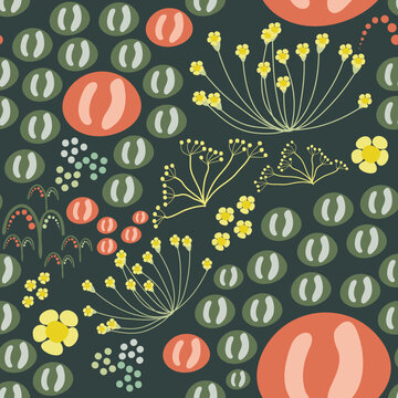Seamless pattern illustration of garden vegetables and seeds. Surface design element in repeating square tile. 