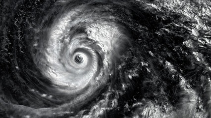 Eye of the Hurricane. Hurricane on a black background. Typhoon over planet Earth. Category 5 super typhoon Views from outer space. Elements of this image furnished by NASA