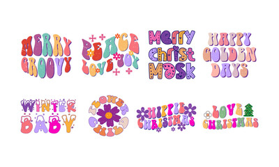 Merry Christmas lettering designs. Christmas tree yellow illustrations. Merry Christmas & Happy New Year typography.