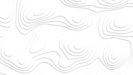 White paper cut white background. Abstract realistic papercut decoration textured with wavy layers and shadow. Topographic contour map abstract tech motion graphic design.