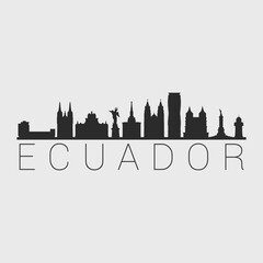 Ecuador City Skyline. Silhouette Illustration Clip Art. Travel Design Vector Landmark Famous Monuments.