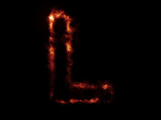 Flame Fonts. Letter L covered in fire
