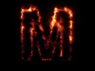 Flame Fonts. Letter M covered in fire