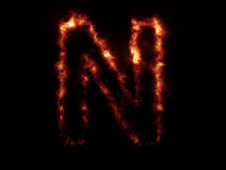 Flame Fonts. Letter N covered in fire