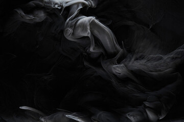 Black gray smoke abstract background, acrylic paint underwater explosion, swirling ink