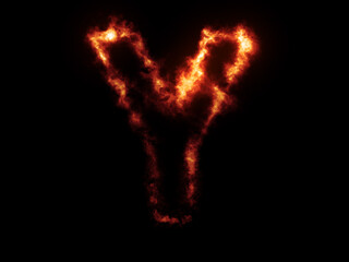 Flame Fonts. Letter Y covered in fire