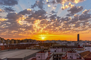 Beautiful view of Triana Seville andalusia Spain in sunset with its houses buildings and roofs