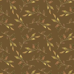 seamless pattern with autumn golden leaves on a beige background. Used for printing wallpapers, fabrics, textiles. wrapping