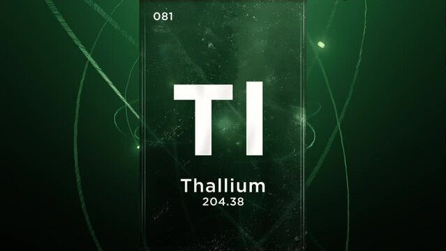 Thallium (Tl) symbol chemical element of the periodic table, 3D animation on atom design background