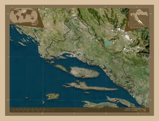Splitsko-Dalmatinska, Croatia. Low-res satellite. Labelled points of cities