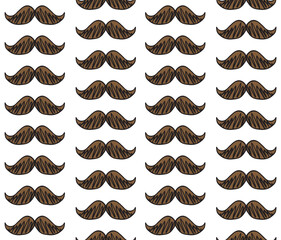 Vector seamless pattern of hand drawn doodle sketch colored mustache isolated on white background