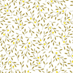 Stylish seamless vector floral ditsy pattern design of abstract branches of leaves and fruits. Modern foliage repeat texture background for textile