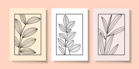 Fototapeta na wymiar Set of leaves, plants hand drawing black on white background vector illustration.