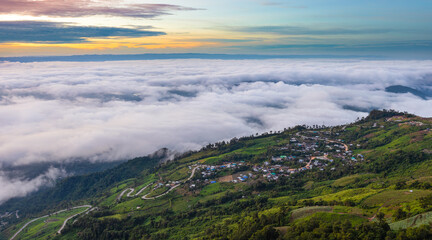 Sea of fog on the morning of mountain view point.