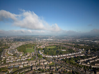 Aerial view of the West Midlands in England with houses