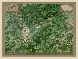 Karlovarsky, Czech Republic. High-res satellite. Labelled points of cities