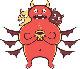 Vector illustration, Satan by Dante, with three heads and six wings