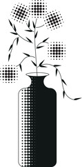 Vector illustration of flowers in a vase in black and white