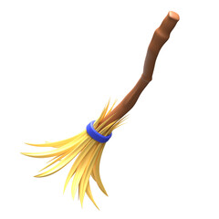 3D Illustration Halloween, Witch Broom 3D Rendering