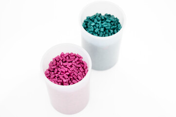 Plastic granules close up for holding,Colorful Plastic granules with white background.