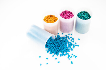 Plastic granules close up for holding,Colorful Plastic granules with white background.