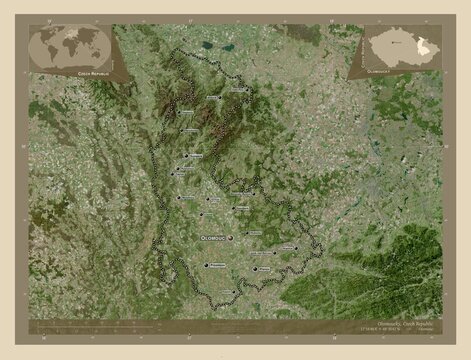 Olomoucky, Czech Republic. High-res satellite. Labelled points of cities