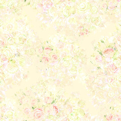  Floral seamless print bouquets of tender roses.  Abstract seamless floral print painted rose bouquets.