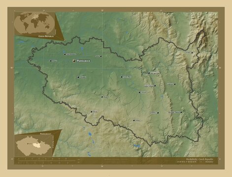 Pardubicky, Czech Republic. Physical. Labelled points of cities