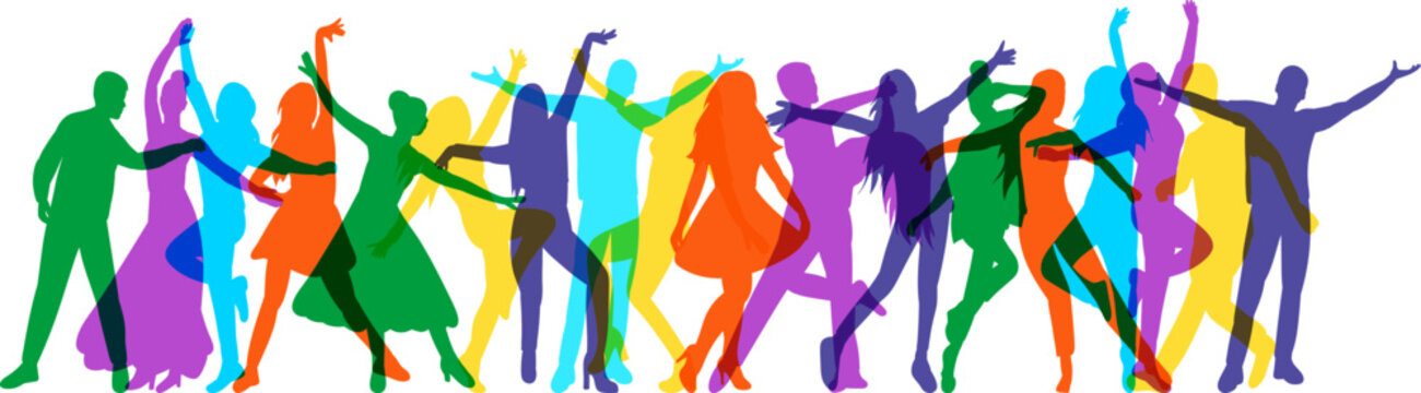 crowd of dancing people silhouette on white background isolated vector