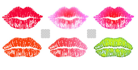 Lipstick marks set transparent background solid color kiss mark lips shape