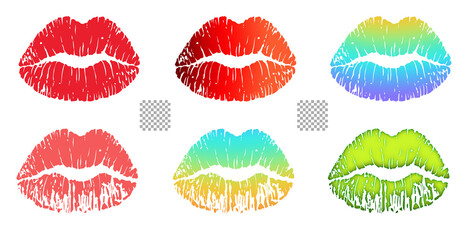 lipstick marks set transparent background solid color kiss marks gradient