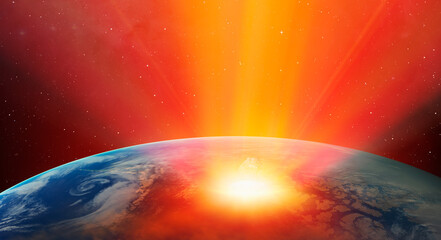 Attack of the asteroid (meteor) with shock wave on the Earth 