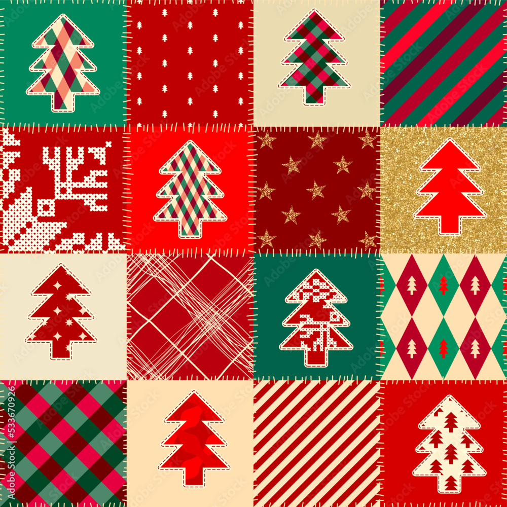 Poster Patchwork textile pattern. Seamless quilting design background.