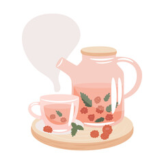 Raspberry and mint tea. Vector illustration.