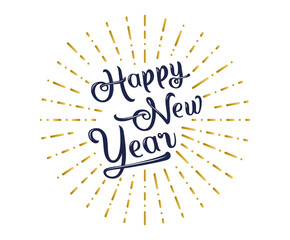 Happy New Year greeting message.  Happy new year lettering blue color. Vector stock illustration