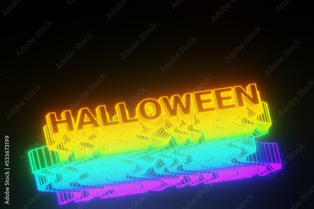 Poster Beautiful Abstract neon background words Halloween on a black background. 3d rendering illustration Background pattern for design.
