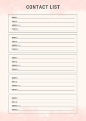 Clean Contact List Planner Template Sheet. Minimalist Planner Page Template. Modern planner template sheet