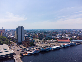 Fototapeta na wymiar Aerial view of the city of Manaus in Amazonas state in Brazil from its main harbor area