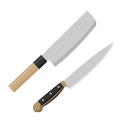 Vector illustration of kitchen knife, butcher knife and kitchen tools