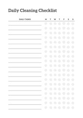 Elegant Daily Cleaning Checklist Planner Template Sheet. Minimalist Planner Page Template. Modern planner template sheet
