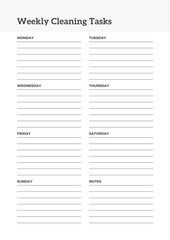 Elegant Weekly Cleaning Tasks Planner Template Sheet. Minimalist Planner Page Template. Modern planner template sheet