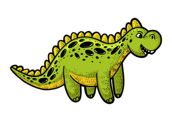Soft toy dinosaur color sketch PNG illustration with transparent background