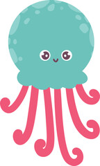 Red Turquoise Cute Jellyfish Marine Animal Illustration